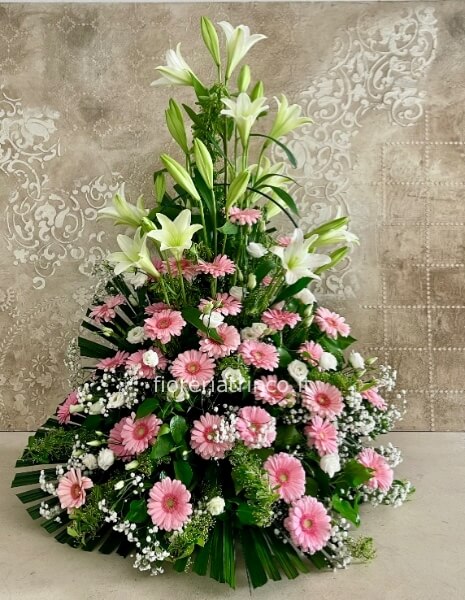 Cesto funebre bianco e rosa Cesto funebre bianco e rosa